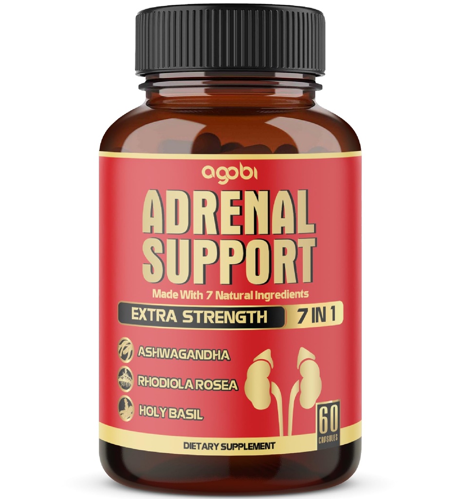 agobi 7in1 Dodatek pro podporu nadledvin - Ekvivalentní s koncentrovaným Ashwagandha, Panax Ginseng, Rhodiola Rosea & Více - 60 Kapsle 2 měsíce pro rovnováhu těla