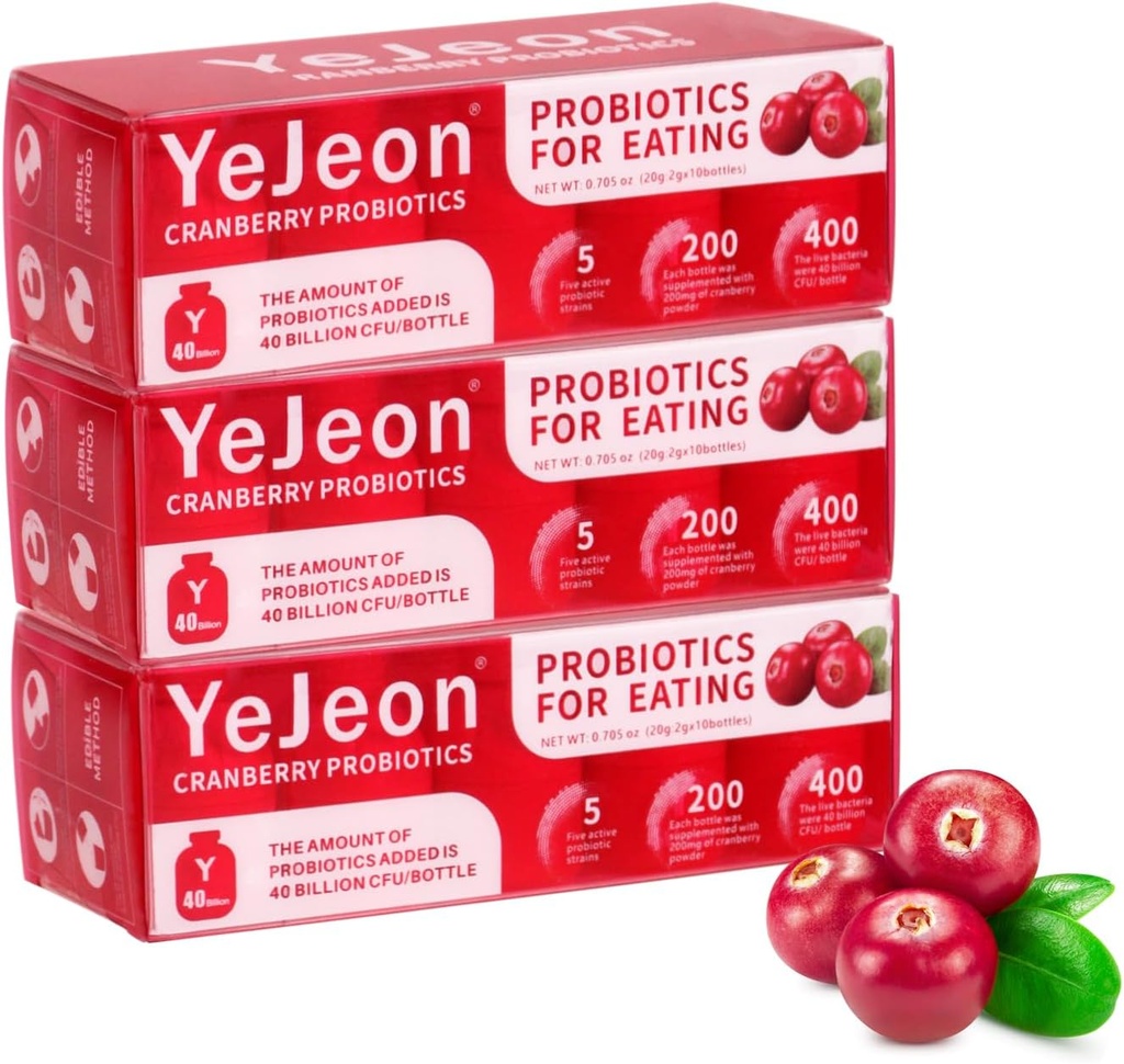 YeJeon Cranberry Probiotika pro ženy - PH Balance, Digestive, UT, & Feminin Zdraví - 40 Miliardy CFU - 5 Unique Women 's Strains - Organic Probiotic for Women' s Vaginal Health-3 Packs