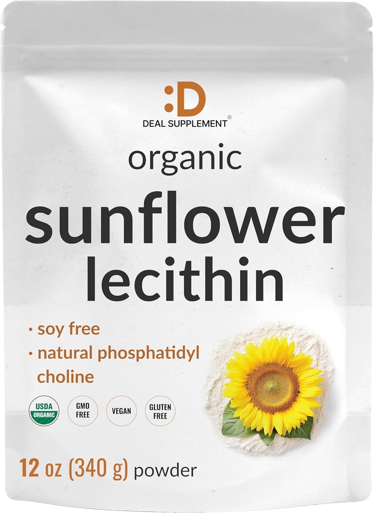 Organic Sunflower Lecithin Powder, 12 oz - Soy Free, Plant based, Přirozeně okurkující fosfatidyl Cholin - Doplněk k laktaci pro ženy - Non- GMO