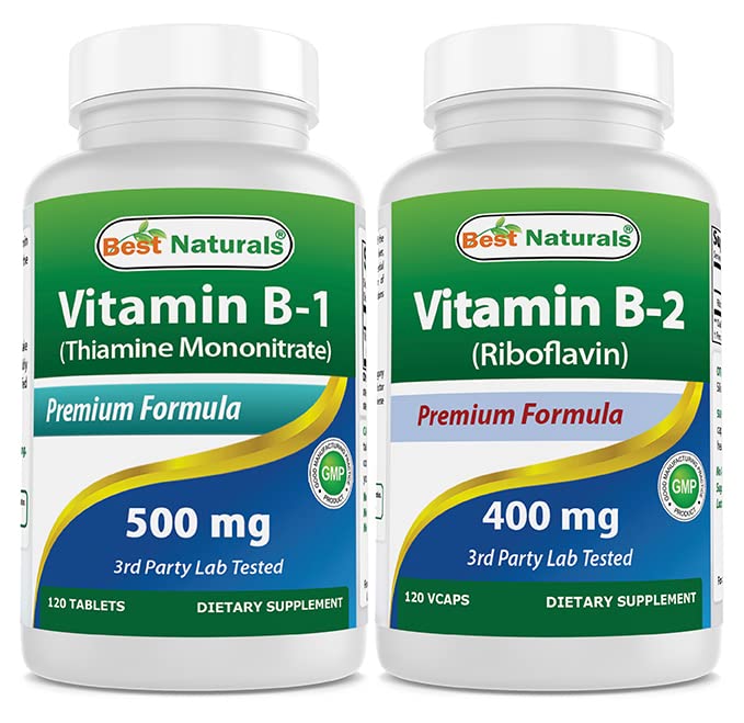 Nejlepší Naturals Vitamin B1 jako thiamin Mononitrát 500 mg & Vitamin B2 (Riboflavin) 400mg