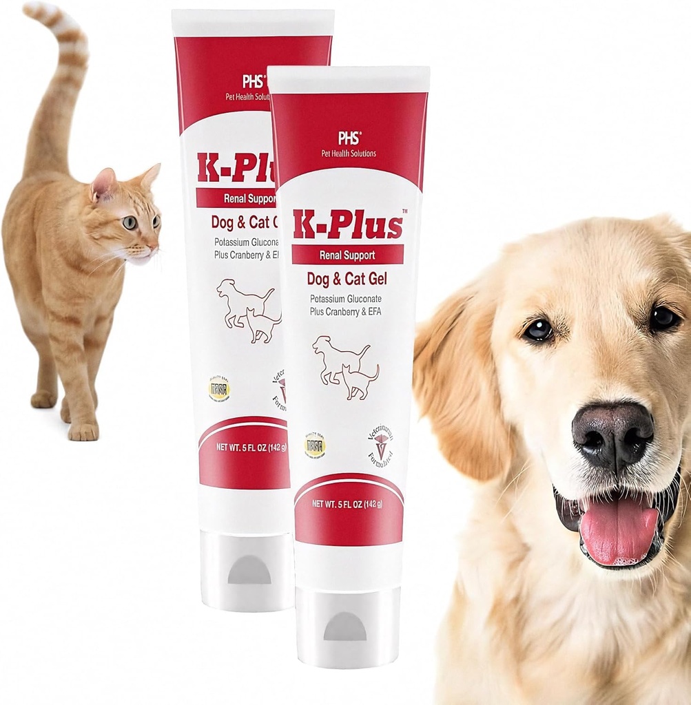 K- Plus kalcium Gluconate Renal Gel Plus Cranberry a EPA pro psy a kočky - Veterinární schválený doplněk ledvin - Podporuje rovnováhu draslíku - (2 Pack)