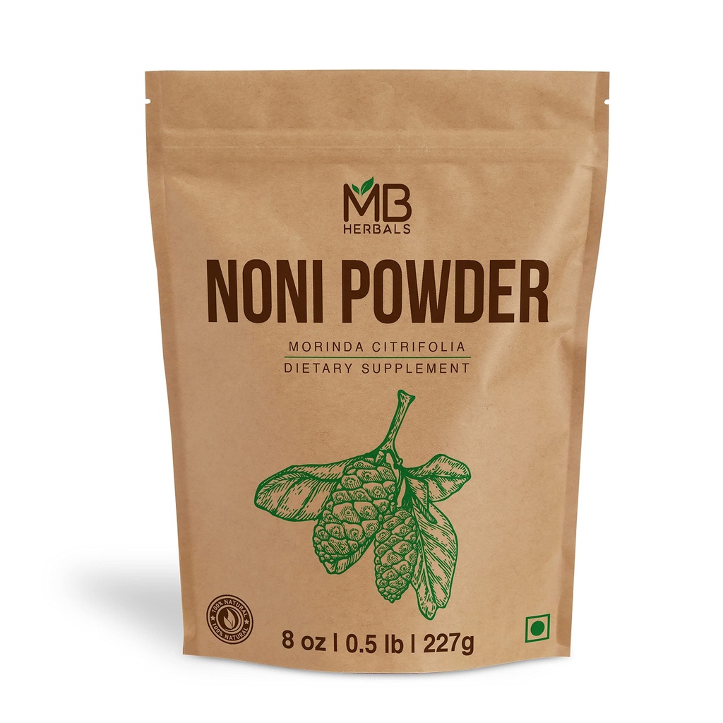 MB Herbals Noni Powder 8 oz CLAS124; 227g (0,5 lb) CLAS124; Easy Mixes with Smoothies Juices CLAS124; No Preservatives CLAS124; Gluten Free CLAS124; 45 Servings per Pack