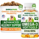Advanced Dog Alergie + Omega 3 Bundle - Itch Relief - Probiotika w / Fish Oil Omega 3 + EPA & DHA Fatty Acid - Kožní alergie + Joint Health - 120 Chews + 180 Softgels - Bacon + Fish Flavor - Made in USA