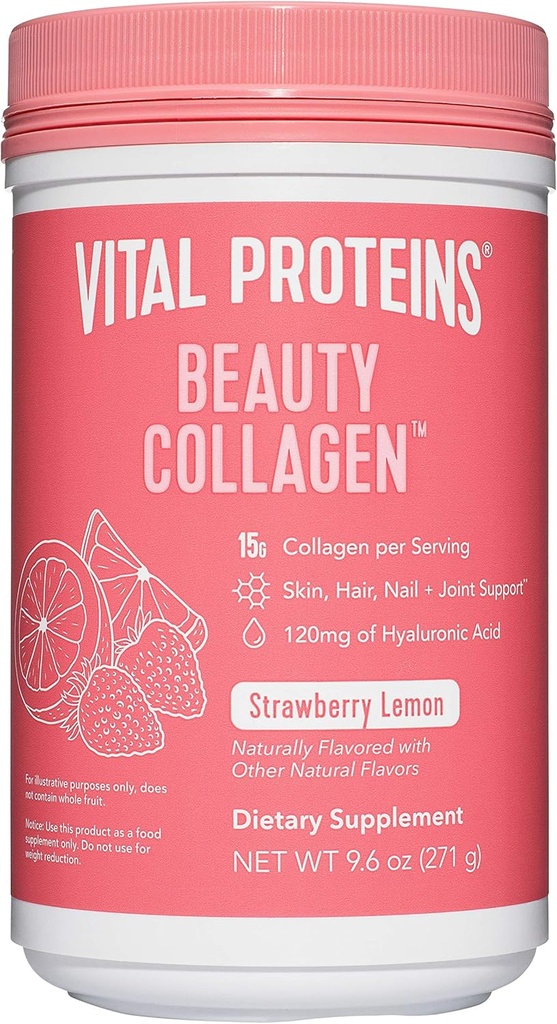 Vital Proteins Beauty Kolagen (Strawberry Lemon, Canister) - 120mg kyseliny hyaluronové a 15g kolagenu Per Serving