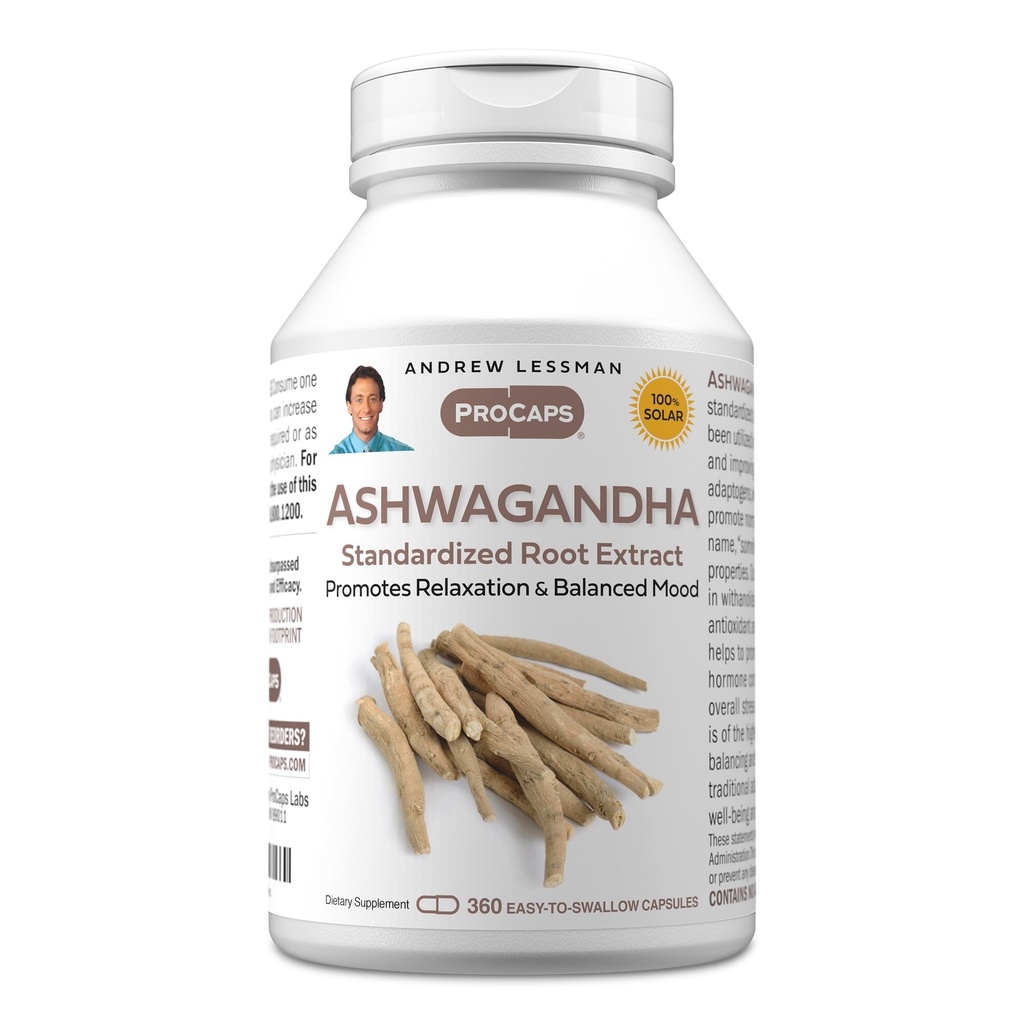 ANDREW LESSMAN Ashwagandha 360 Kapsle - Standardizovaný Ashwagandha Extract. Podporuje relaxaci, pozitivní náladu, celkovou pohodu a vitalitu. Snadné spolknutí tobolky