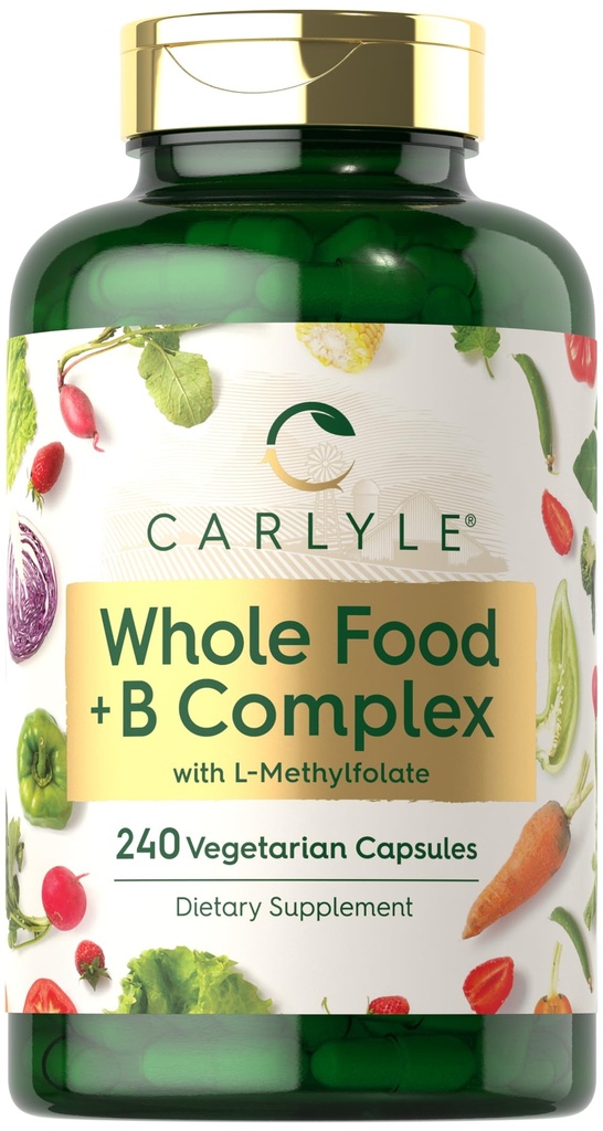 Carlyle Vitamin B Complex All Foods Blend Blend 124; 240 Kapsle 124; Denní Multivitamin pro muže a ženy Yetti 124; s B1, B2, B6, B12, Folát, Niacin, a L-Methylfolát PHY124; Non-GMO & Vegetariánský dodatek