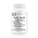 Folát kyseliny listové 5mg (B9) Prenatal, reprodukční zdraví, homocystein, metabolismus, kardiovaskulární, kostní, imunitní podpora, Alergen bez, non GMO - 100 Veganové kapsle