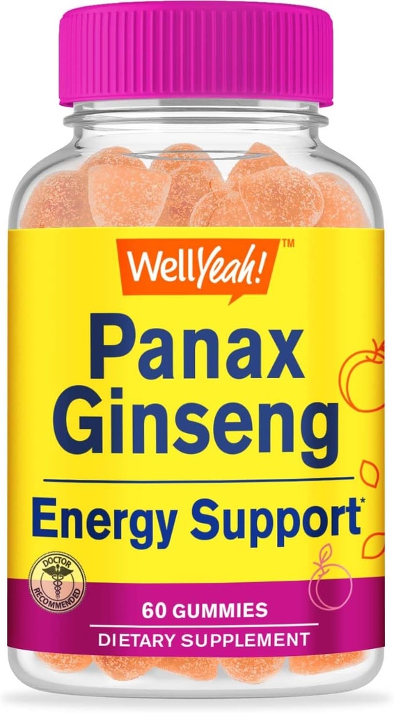 WellYeah Panax Ginseng Gummies - 96mg Panax Ginseng Root Extract per Serving - Non- GMO, Natural Flavors, Vegan, Gluten- Free, Nut- Free - 60 Počet