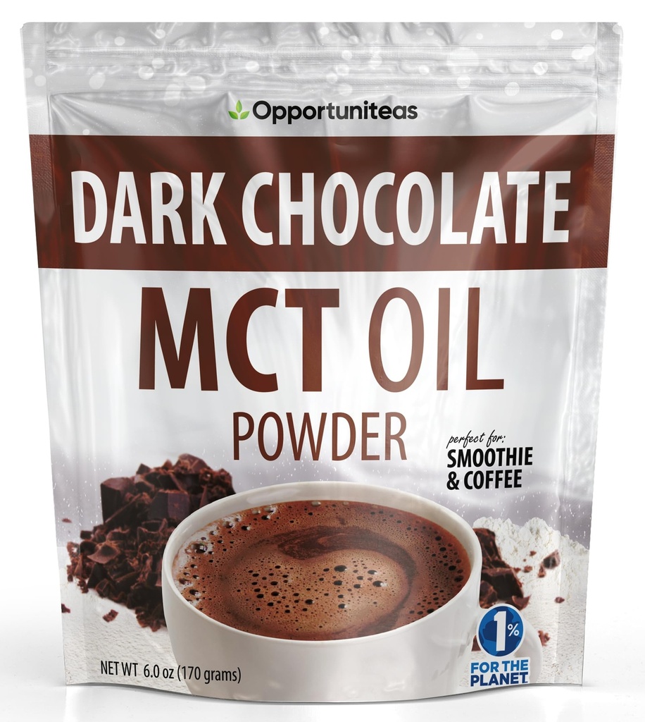 Oportuniteas MCT Oil Powder, Keto Creamer pro kávu, Nápoje & Smoothies, Nízký karb Keto Friendly, Zvýšení energie & Duševní soustředění, Dodatek pro Ketogenní strava, Gluten Free & Non- GMO, Tmavá čokoláda 6 oz