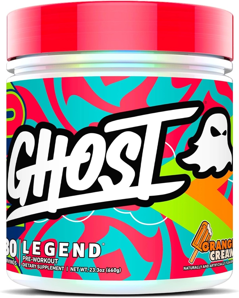 GHOST Legend Pre- Workout Powder, Orange Cream - 30 Servings - Předcvičení pro muže a ženy s Choline, L- Citruline, & Beta Alanin pro energii a soustředění