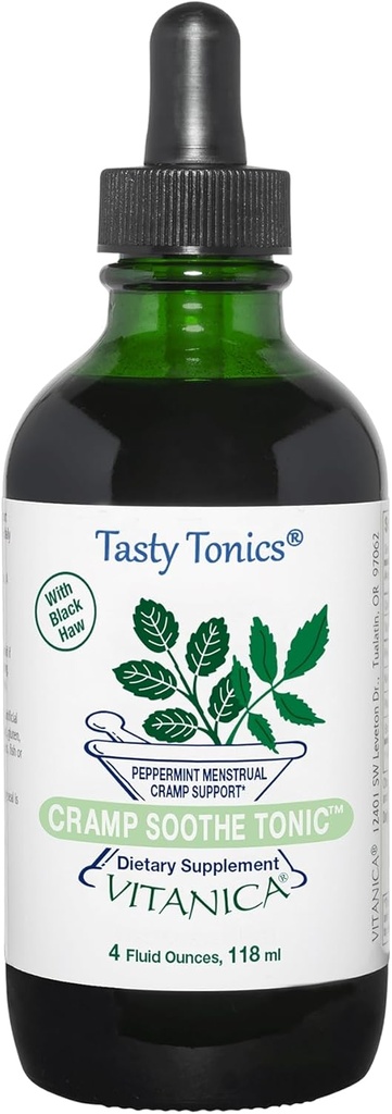 Vitanica Cramp Sooth Tonic, Dr. Vyhovuje menstruační křeče podpora, s Black Haw Bark, Valerian Root, Ginger Root, a Garrya Herb, Alkohol zdarma, Vegan, 4 Ounce- Pro Logo