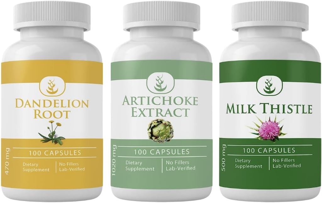 PURE ORIGINAL INGREDIENTS Articcus Extract, Milk Thistle, & Pampelion Root Capsule Bundle (100 kapslí každý), No Additives or Fillers, Lab Ověřeno