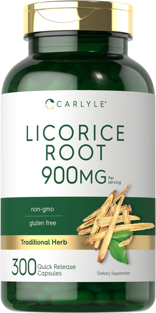 Carlyle Licorice Root Capsules 900mg CLAS124; 300 Count CLAS124; Root Extract Appendix CLAS124; Non- GMO, gluten zdarma