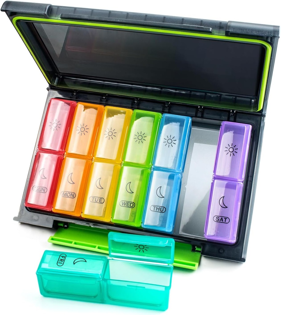 Týdenní Pill Organizátor 2 krát denně, Moisture- Proof 7 Day Pill Pouzdro, Velká Pill Box Přenosný pro cestování s odstranitelné jednotlivé kontejnery držet vitamíny, doplňky a léky