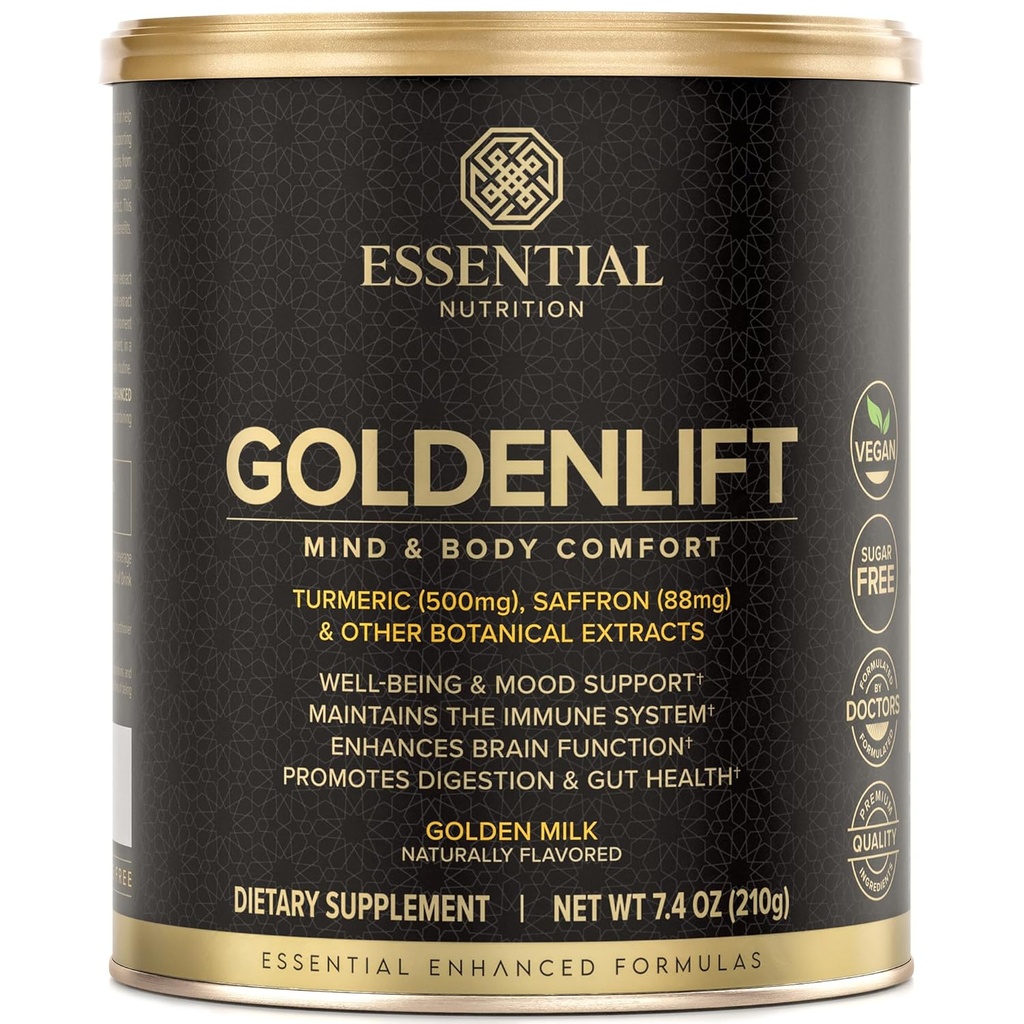 Základní výživa Golden Lift - Golden Milk Supplement - S kurkumou, Saffron, Skořice, Cayenne & Black pepř Standardizované Extracts - Mind & Body Comfort - 7.4 oz (30 Služeb)