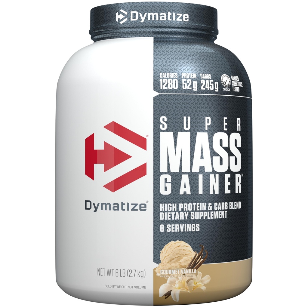 Dymatizovat Super Mass Gainer Protein Powder, Gourmet Vanilla, 52g Protein, 1g Creatin, 1280 Calories, 10.7g BCAA, 245g sacharidy, Obsahuje syrovátkový protein prášek, izolát, a kasein (8 Služeb)