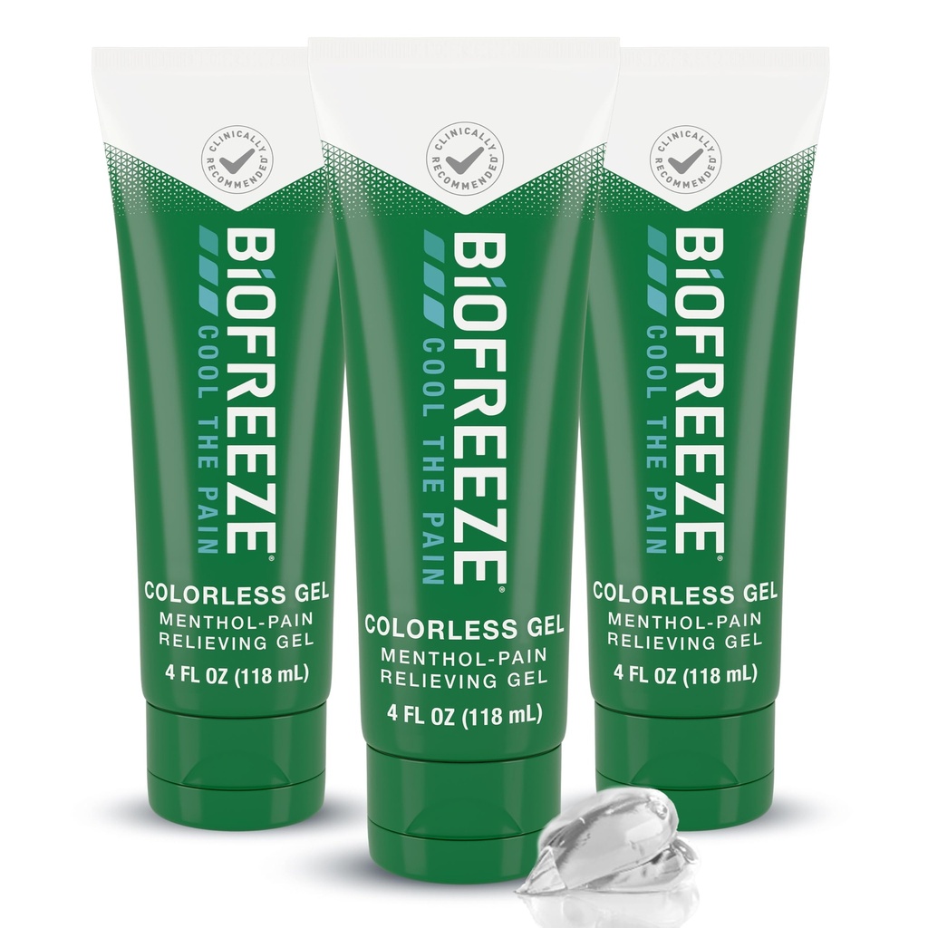 Biofreeze Pain Relief gel pro Knee, Neck, Hip, Joint, Rameno, & Jednoduché Backache, Artritida Pain Reliever, Sore Muscle Relief, Barevné Menthol Gel 4 Fl Oz (balení po 3)
