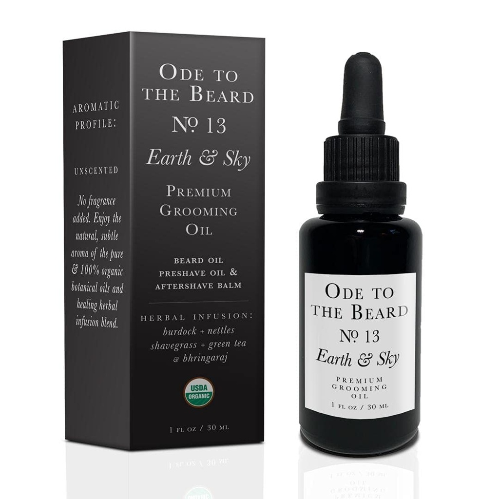 USDA Organic Beard Oil For Men, 3-in-1 Premium Grooming Oil with Argan Oil, Jojoba Oil, and More, For Beard Growth and Beard Wash - Ode To The Beard Earth and Sky Beard Oil, 1 fl oz - Unsented