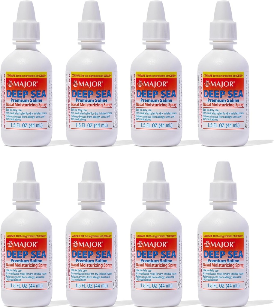 MAJOR Deep Sea Premium Saline - Nasal Moisturizing Spray for Dryness and Iritation Relief - Chlorid sodný 0,65% - 1.5 Fl. Oz (8 Pack)
