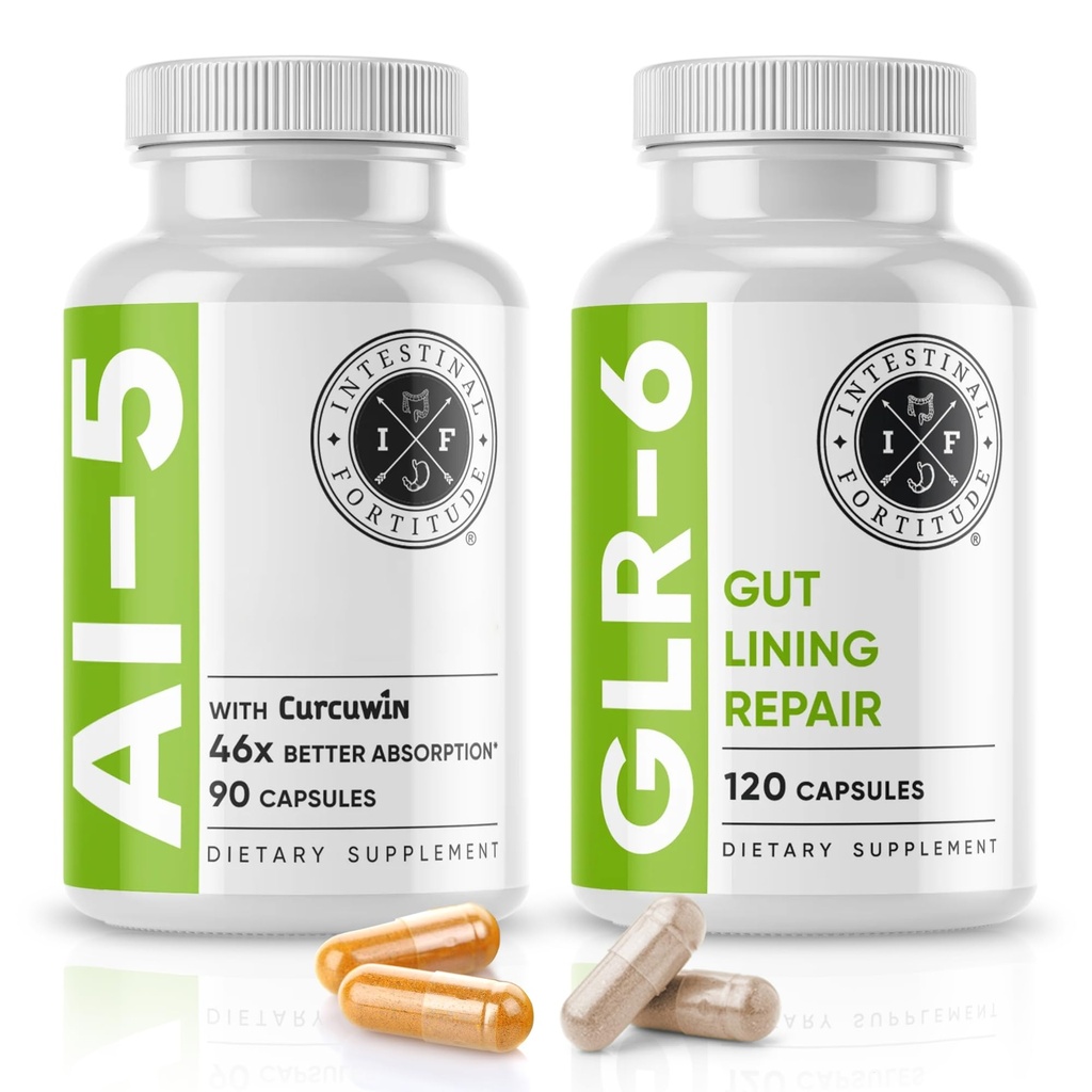 Střevní Fortitude AI-5 & GLR-6 Dědičný doplněk zdraví Bundle w / glutamin, Kurkumin pro Gut Health Capsule Supplemente & Support Digestivní zdraví, Non- GMO, mlékárenský zdarma - 30- denní zásobování
