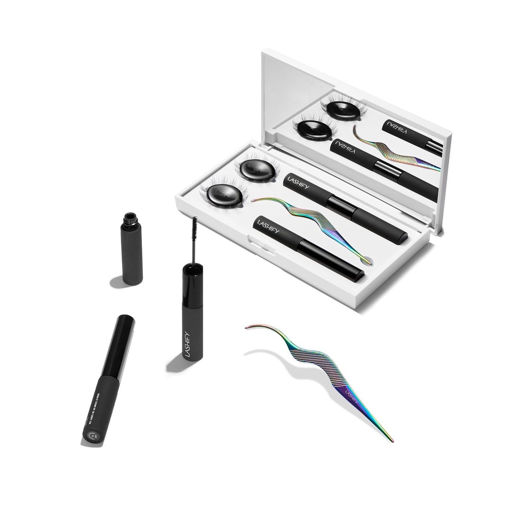 Lashify Control Kit - Kompletní DIY Eye Lash Starter Set - Zesilovat Gossamer Black 10mm, 12mm, White Travel Case, Petite Wand
