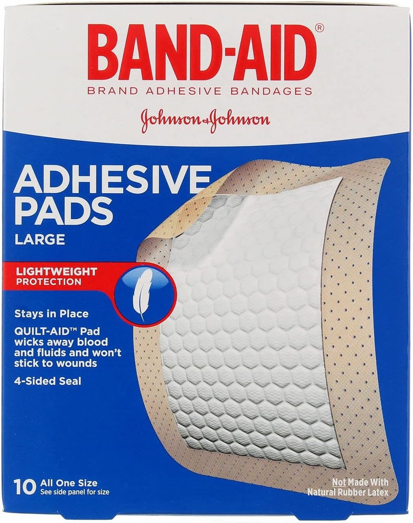 Band- Aid Brand Tru-Stay Adhesive Pads, Velké sterilní obvazy pro péči o zranění a ochranu, velká velikost, 10 ct (balení po 4)
