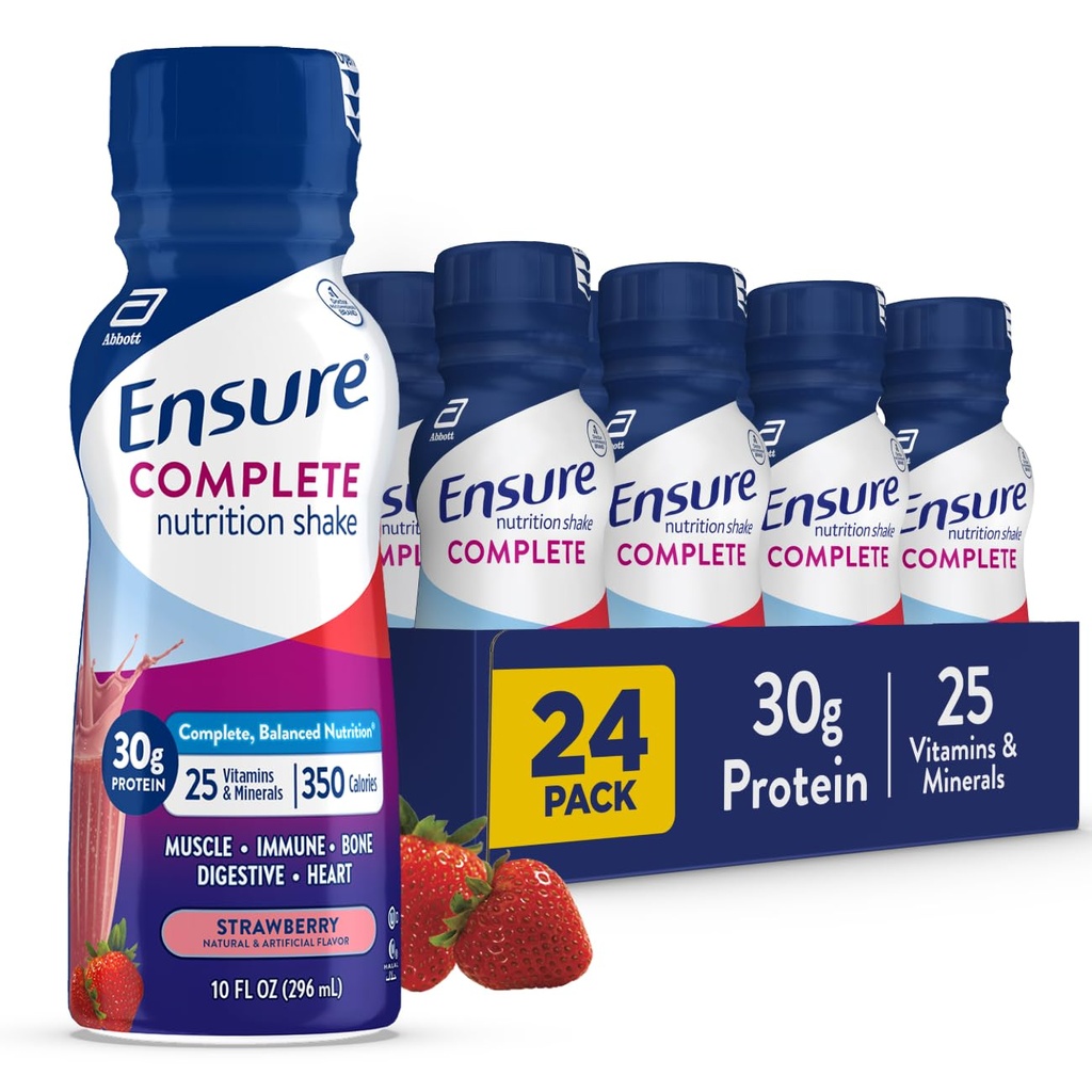 Zajistit Kompletní Jahodové Nutriční Shake, Kompletní, Vyvážená náhrada jídla, připraven k pití, 30g protein, 25 Vitamíny & Minerály, 10 fl oz - 24 Pack
