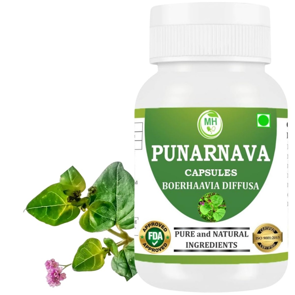Punarnava Kapsle (Boerhaavia Diffusa) 500mg - 60 Veg Kapsle 124; Bylinný wellness doplněk pro přírodní ledviny a podporu jater 124; Plant- based Detox & Cleansing Formule 124; Balení po 1