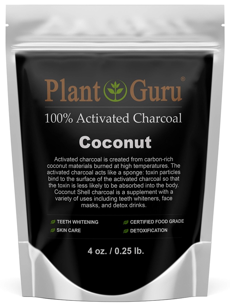 Aktivovaný Charcoal Powder 4 oz. Kokos - Potraviny stupeň Kosher Non- GMO - Bělení zubů, Maska obličeje a mýdlo. Podporuje přirozenou detoxikaci a pomáhá trávení