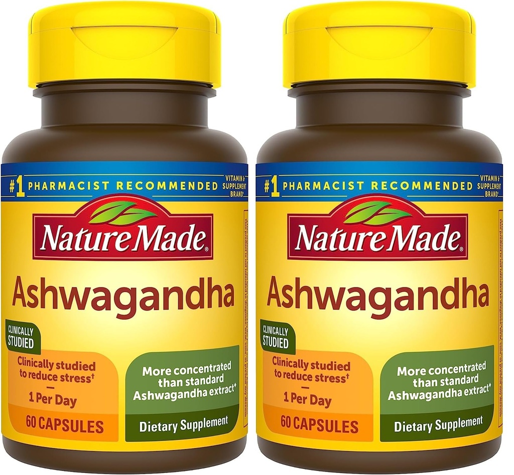 Nature Made Ashwagandha Kapsle 125mg pro podporu stresu, 60 Kapsle, 60 denní zásoba (balení po 2)