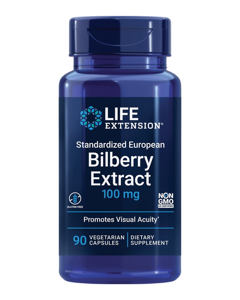 Life Extract, 100 mg, MirtoSelect ® Vaccinium myrtillus, Eye Health, Circulation, Lubrication, Gluten- Free, Non- GMO, Vegetarian, 90 Kapsle