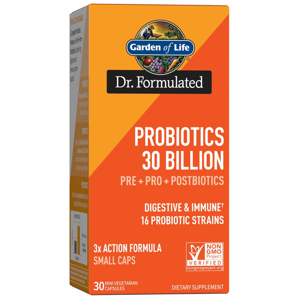 Zahrada života doktorské Probiotika 30 miliard CFU Pre + Pro + Postbiotika pro muže a ženy Divestical and Imunitation Support, Brambory, Acacia, Postbiotické kosmetiky, 30 Mini Vegetariánské Kapsle