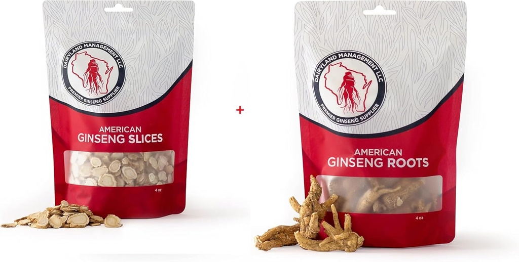 Dairyland American Ginseng Slices and Roots - 4 oz Pack Each of Wisconsin Ginseng - Přímé od farmáře po spotřebitele