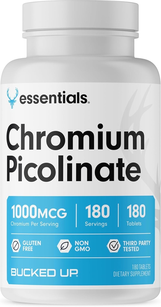 Bucked Up Chromium Picolinate 1000mcg Per Serving, Bucked Up Essentials (180 Servings, 180 Tablet)
