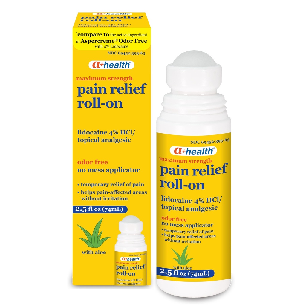 A + Zdravotní bolest Relief Roll- On Lidokain 4%, bez zápachu, maximální síla bolest + Itch Relief s aloe, Made in USA, 2.5 fl Ounces
