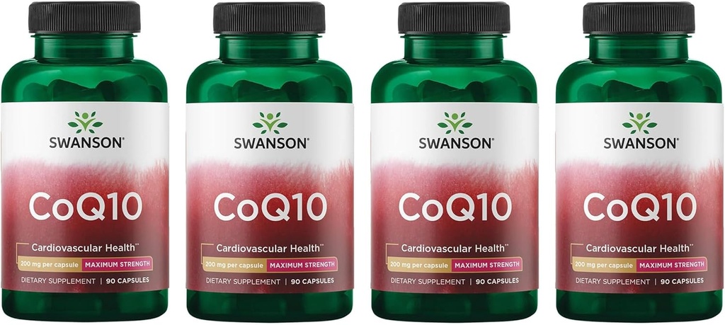 Swanson CoQ10 Kardiovaskulární Brain Energy and Heart Health Antioxidant Support Supplementary 200 mg 90 Kapsle (4 balení)