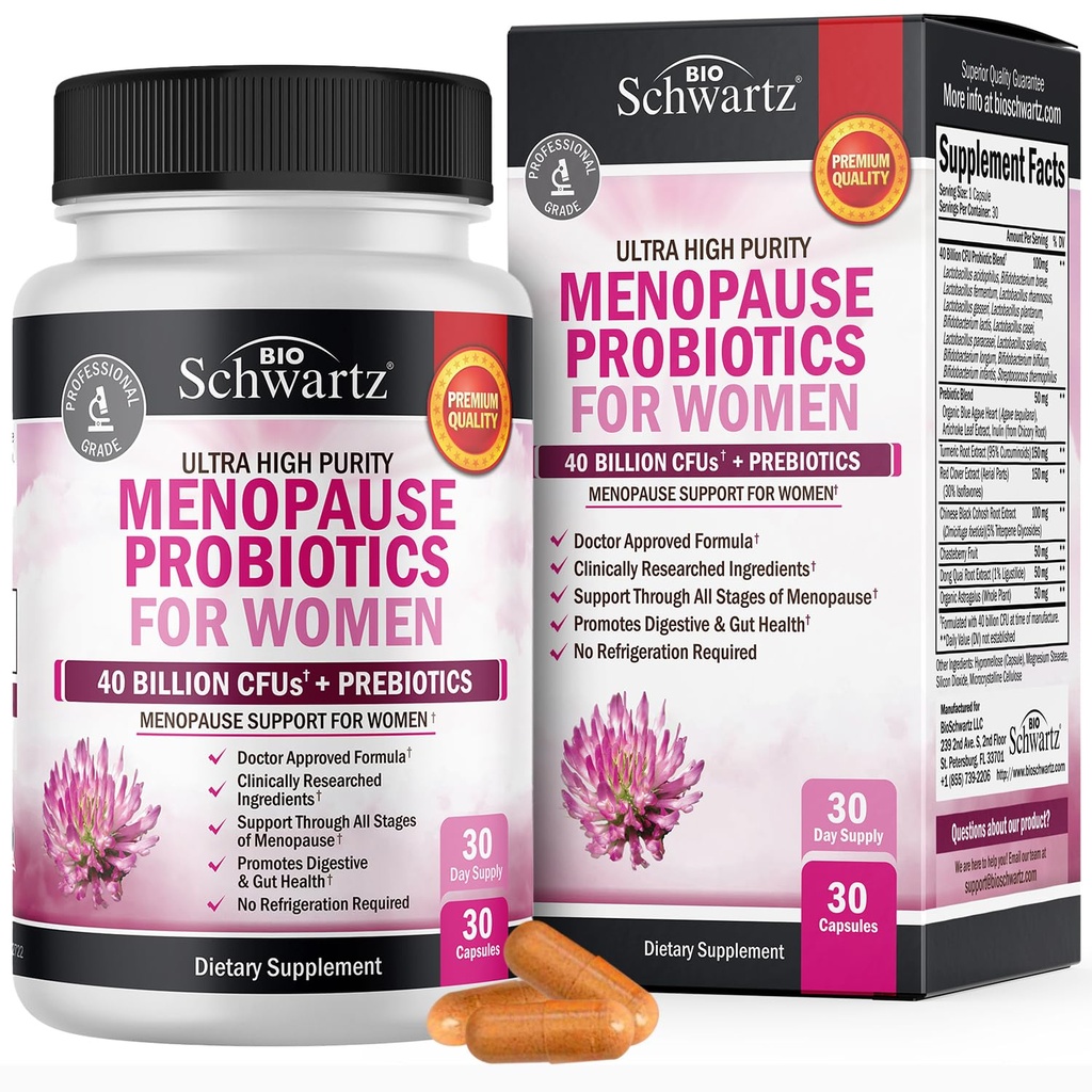 Menopauza Doplňky pro ženy - 40 miliard CFU Menopauza Probiotika pro ženy - Podpora pro horké záblesky noční pocení moodů a rovnováhy - Non- GMO, 30 Easy- polykací kapsle, 30 Služebních