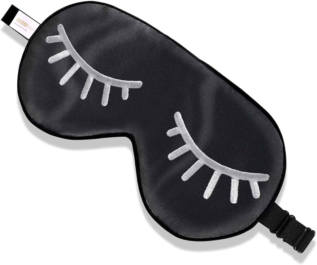 ZIMASILK 100% přírodní hedvábná maska se slepotou, nastavitelná super- hladká maska s měkkým okem na spaní s pytlem (Oční řasy)