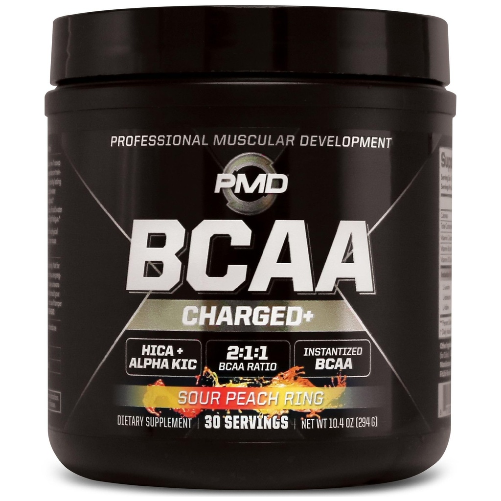 PMD Sports BCAA nabíjené lahodné aminokyseliny nápoj mix pro výkon a zotavení - zvýšení svalové funkce pro cvičení a denní energie - Sour Peach Ring (30 Servings)