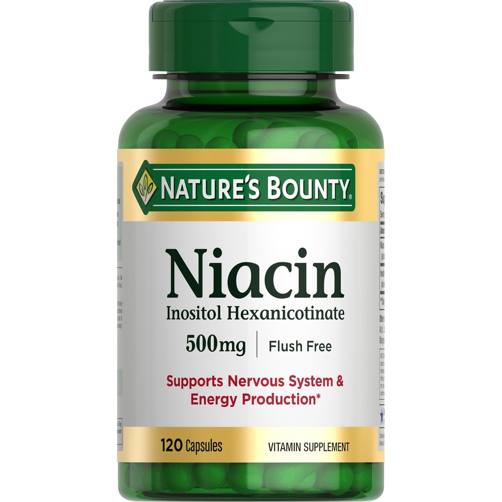 Nature 's Bounty Niacin 500mg Flush Free, Cellular Energy Support, Podporuje nervové zdraví, 120 Kapsle
