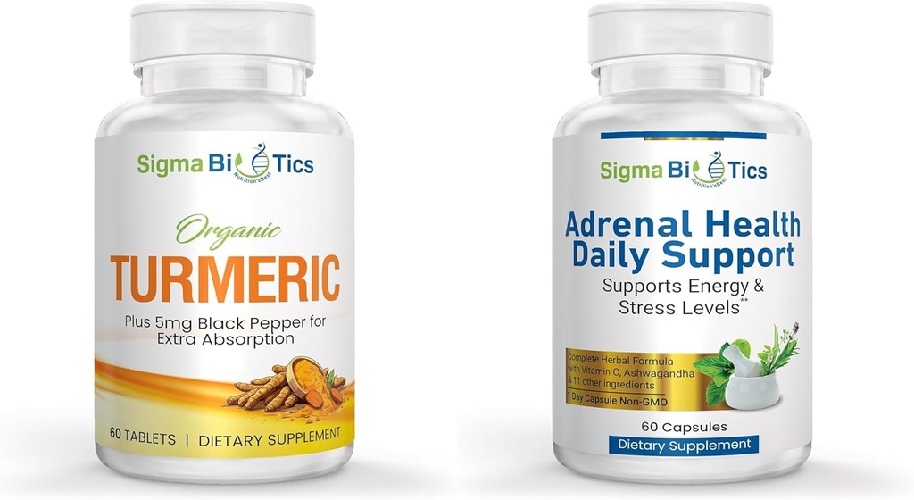 Organic Turmeric Supplement - Joint & Imunitary Health Supplementary & Adrenal Health Daily Support