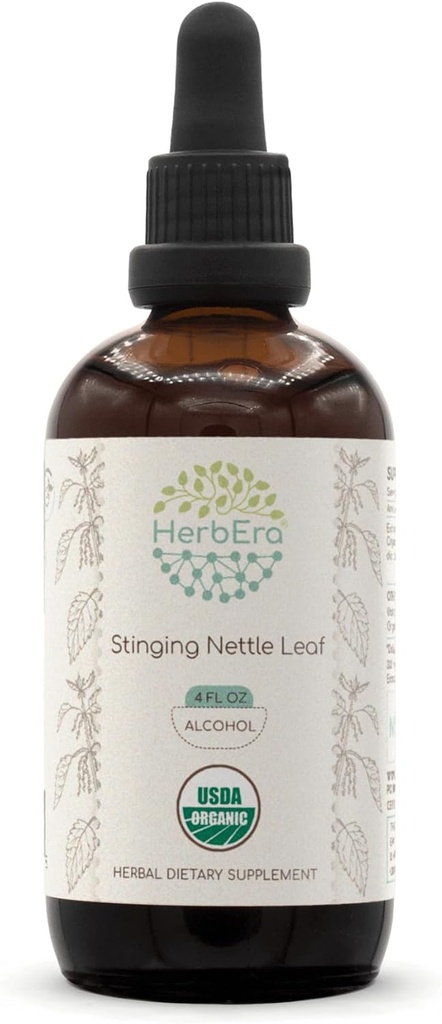 HerbEra Stringing Nettle Leaf A120 USDA Organic Tincture PHAR124; Alkohol Extract, high- potency Bylinné kapky PHAR124; Certified Organic Stringing Nettle (Urtica Dioica) Sured Leaf (4 oz)