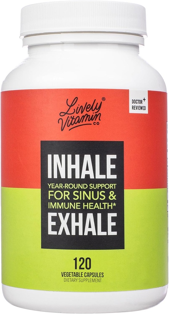 LIVELY VITAMIN CO. Vdechový výdech - Pomáhá uklidnit alergie - Itchy Watery Eyes - Alergie Symptom Relief - Nasal Congestion - Clear Dýchání - Alergická reakce - Kašel - Chvění - 120 Kapsle