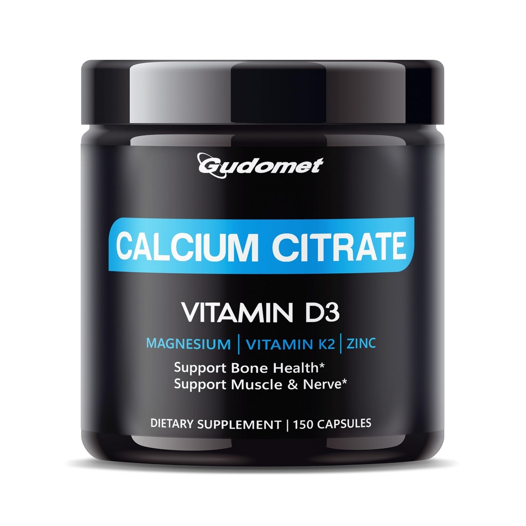 High- Absorpce vápník Citrát s vitamínem D3 & K2 - Podporuje kosti, svalů a nervové zdraví - 150 Kapsle, Made in USA