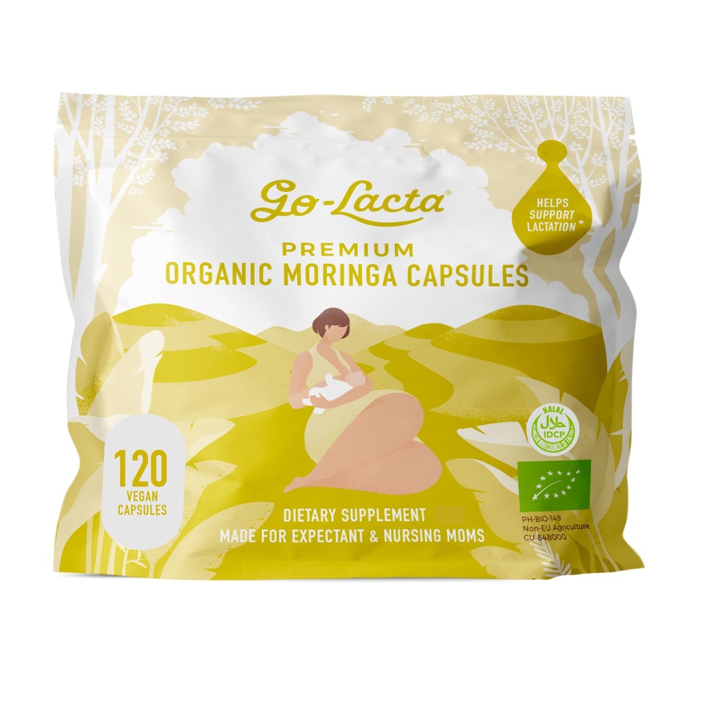 Go- Lacta ® 100% Organic Moringa Kapsle pro kojící matky, 120 Kapsle