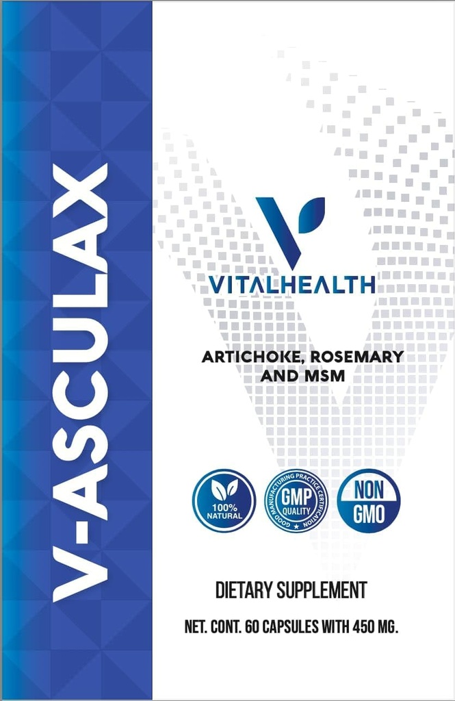 Vital Health V- Ascuax Circulation Support - Heart Health, Blood Flow, Fluid Retention & Arterial Circulation - Natural Herbal Formule s Witch Hazel, Rue, Artichode, Rosemary, MSM & Horsetail