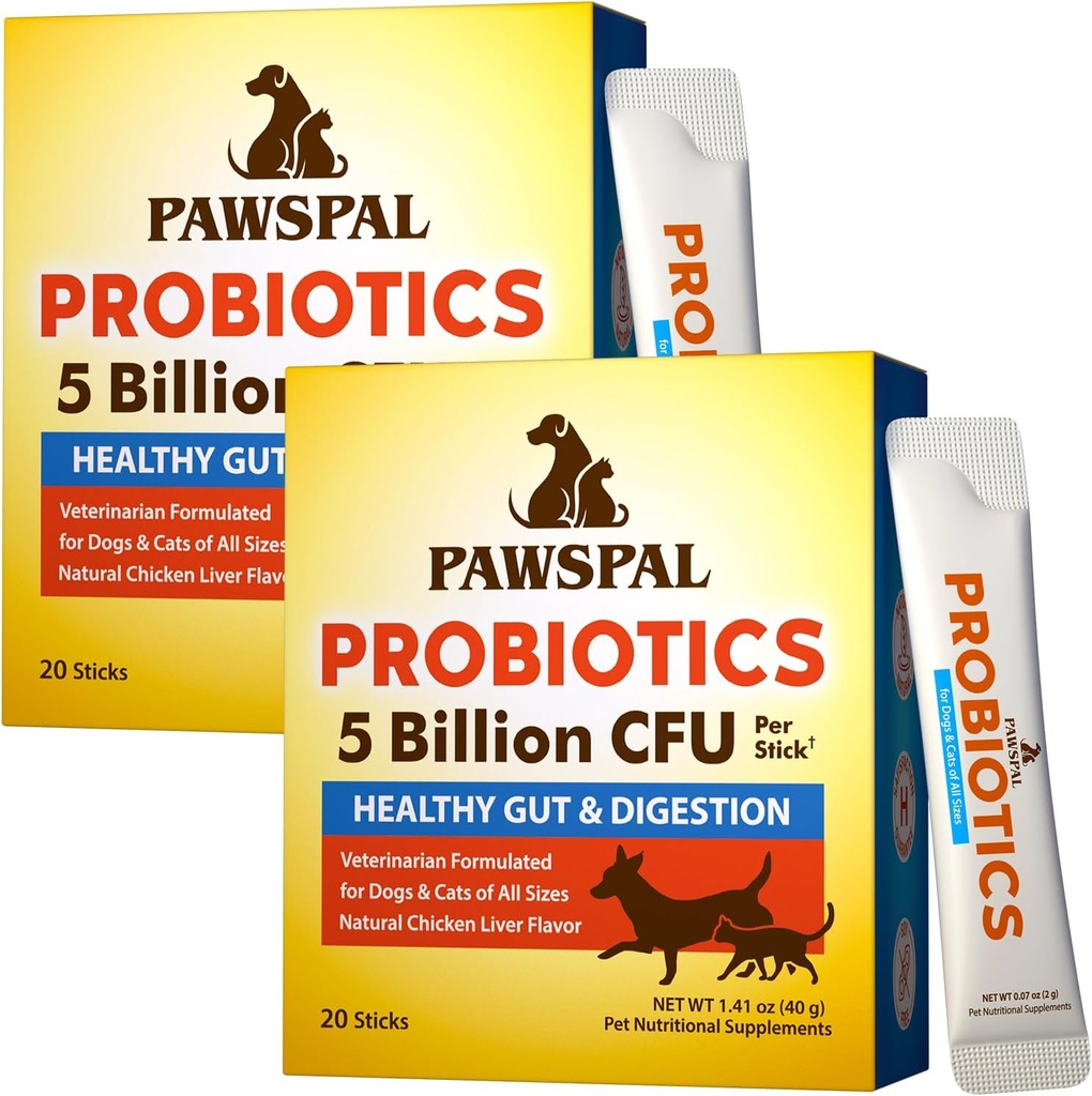 Probiotika pro psy a kočky, 5 miliard CFU, veteránské regulované, trávicí a imunitní zdraví, Gut Flora bilance, všechny přírodní probiotický prášek, kuřecí játra Flavor, 40 Sticks