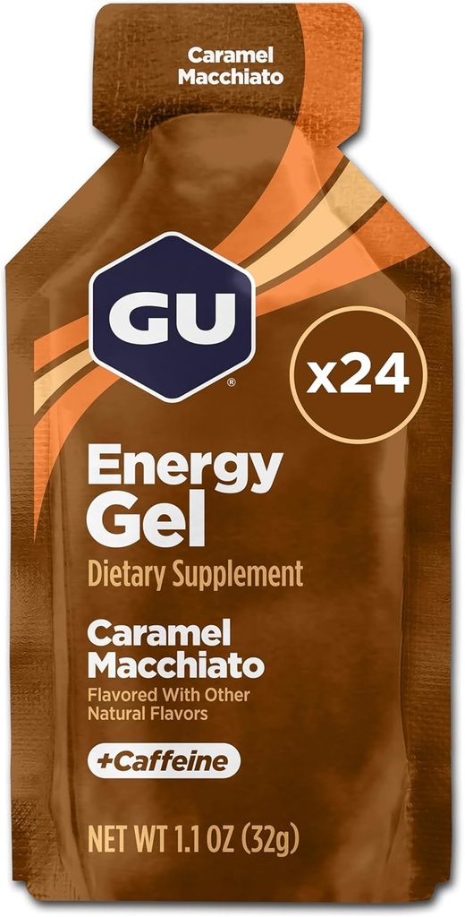 GU Energy Original Sports Nutrition Energy Gel, Karamel Macchiato, 24 Count Box