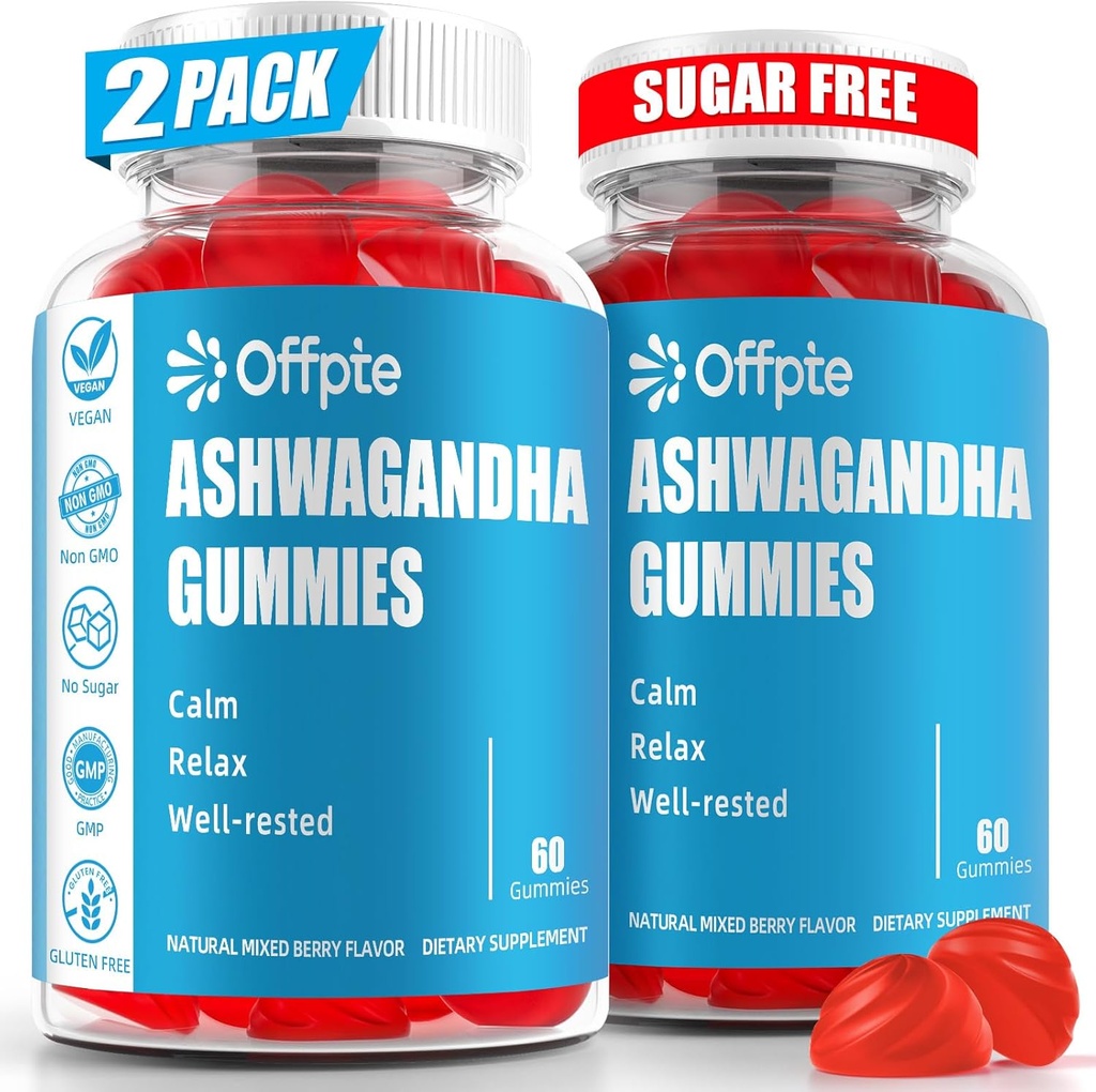 Ashwagandha Gummies Sugar Free for Women Men, High Potency Ashwagandha Root Extract doplňky s L- Theanine GABA Hemomile Turmeric Vitamin D3 B12 pro Stress Dospělí Vegan (Smíšené Berry)