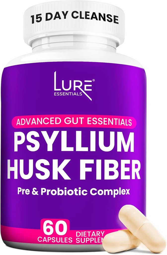 Lure Essentials Psylium Husk Kapsle pro Colon Cleanse - Prebiotická a probiotická vlákna